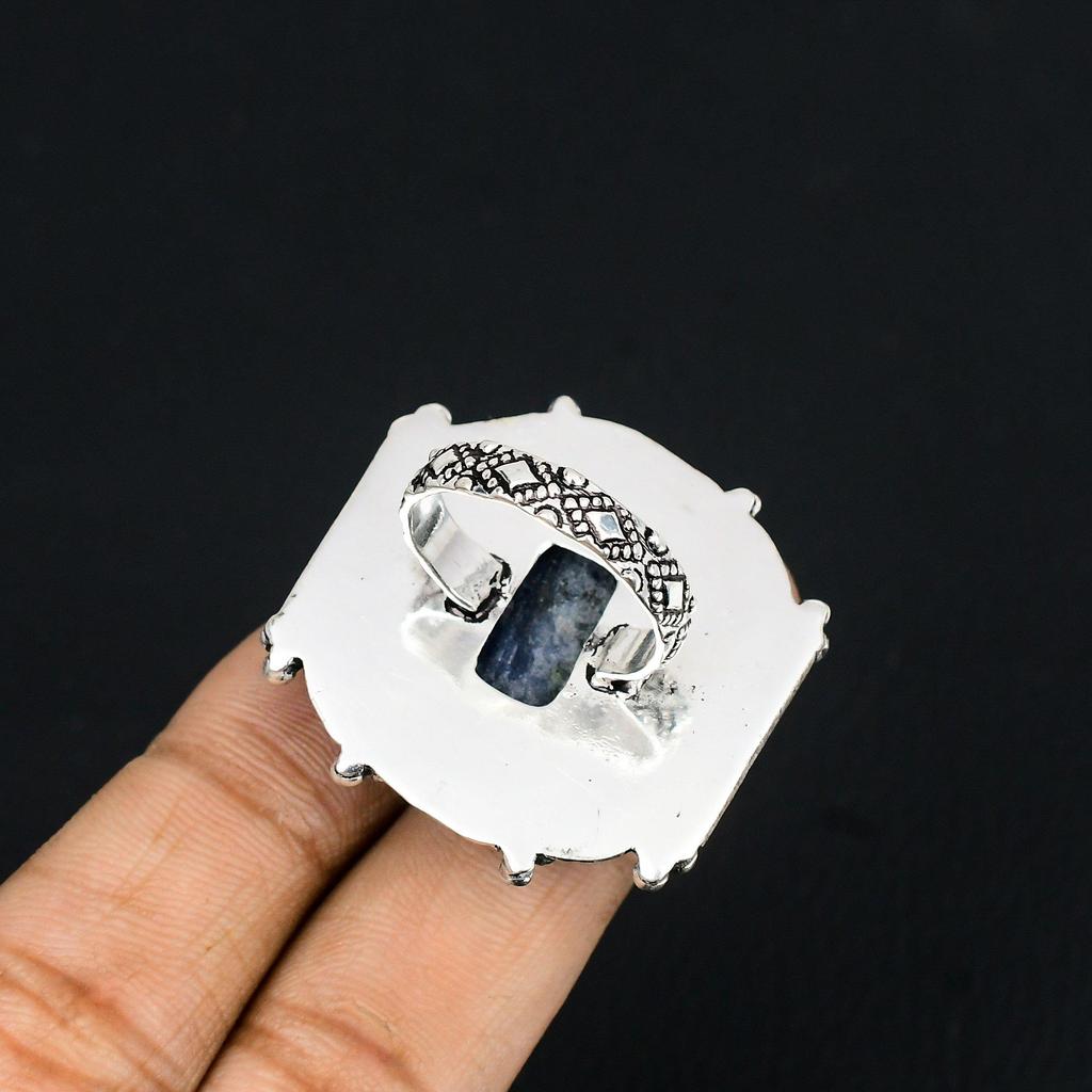 Sodalite Gemstone Sister Statement Artisan Ring Jewelry Size 7.5 Sterling Silver