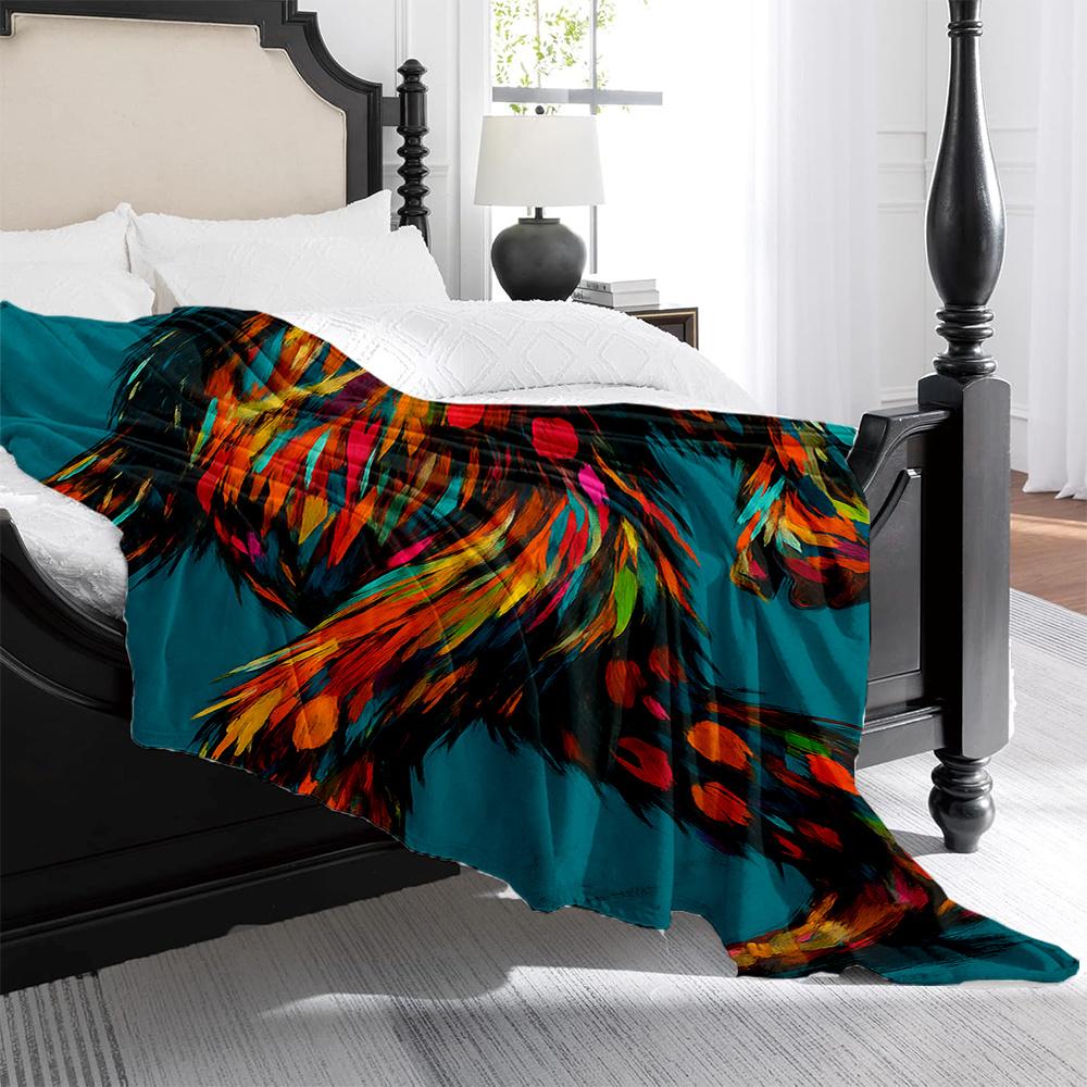 1 Stück Bigfoot Sasquatch Plüschdecke - Türkis & Mehrfarbiges Kryptiden-Design mit Fußabdrücken, Dicke gesteppte Flanell-ähnliche Tagesdecke