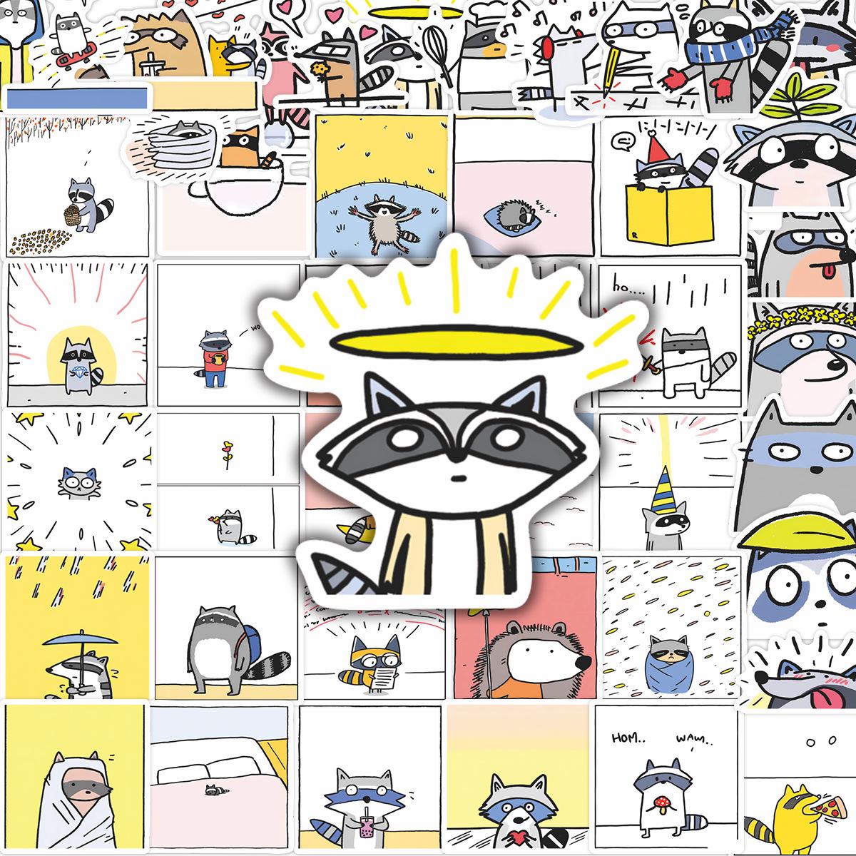 

50pcs Simple Raccoon Cartoon Stickers for Kids DIY Journals & Notebooks