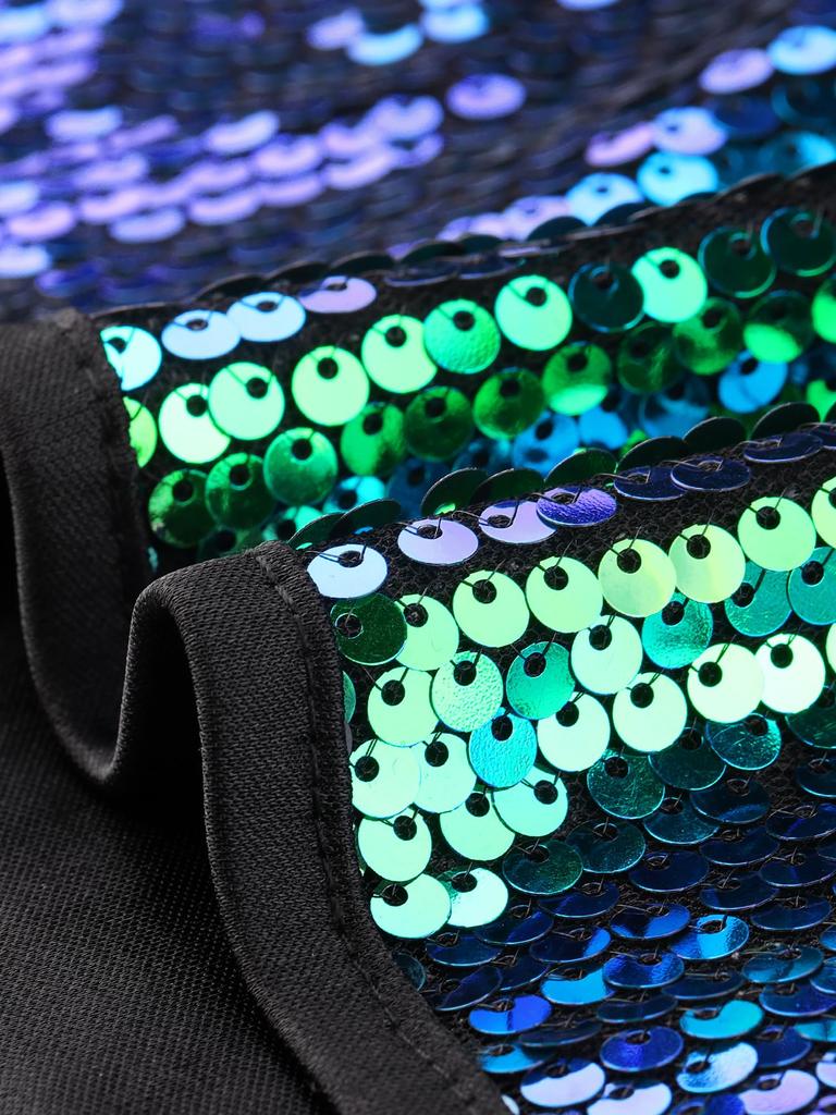 Allegra K Women's Shiny One-Shoulder Sequin Puff Sleeve Long Shimmer Top In Green, Size M