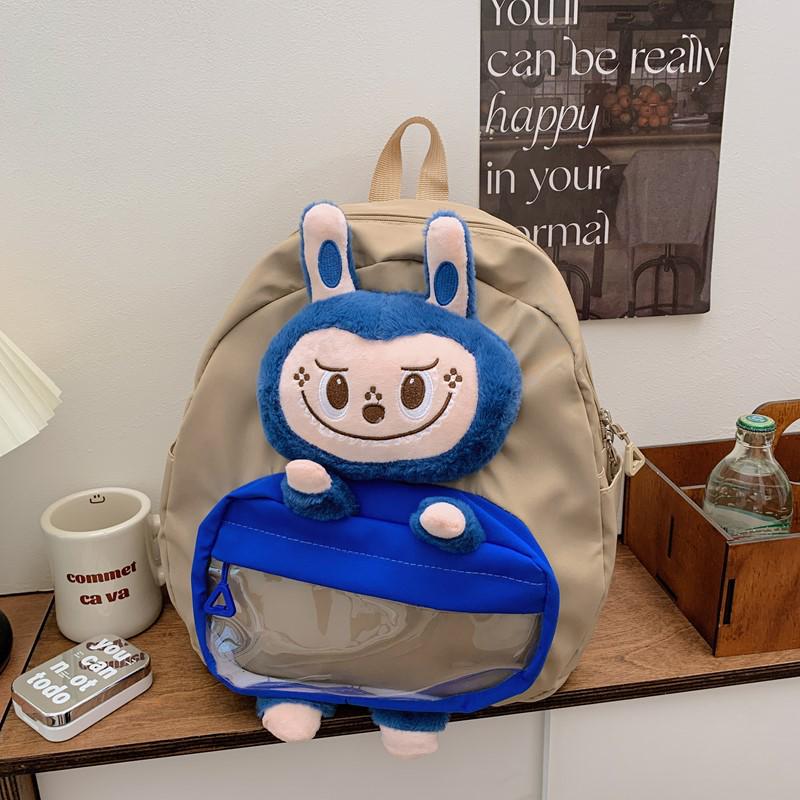 New 3D Cartoon Kids Double Shoulder School Backpack with Cute Doll and Large Capacity