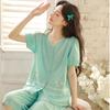 Summer New Pajamas Women's Pure Cotton Cotton Yarn Short-sleeved Cropped Pants Chest Pad Can Be Worn Outside Loose Loungewear Set 11