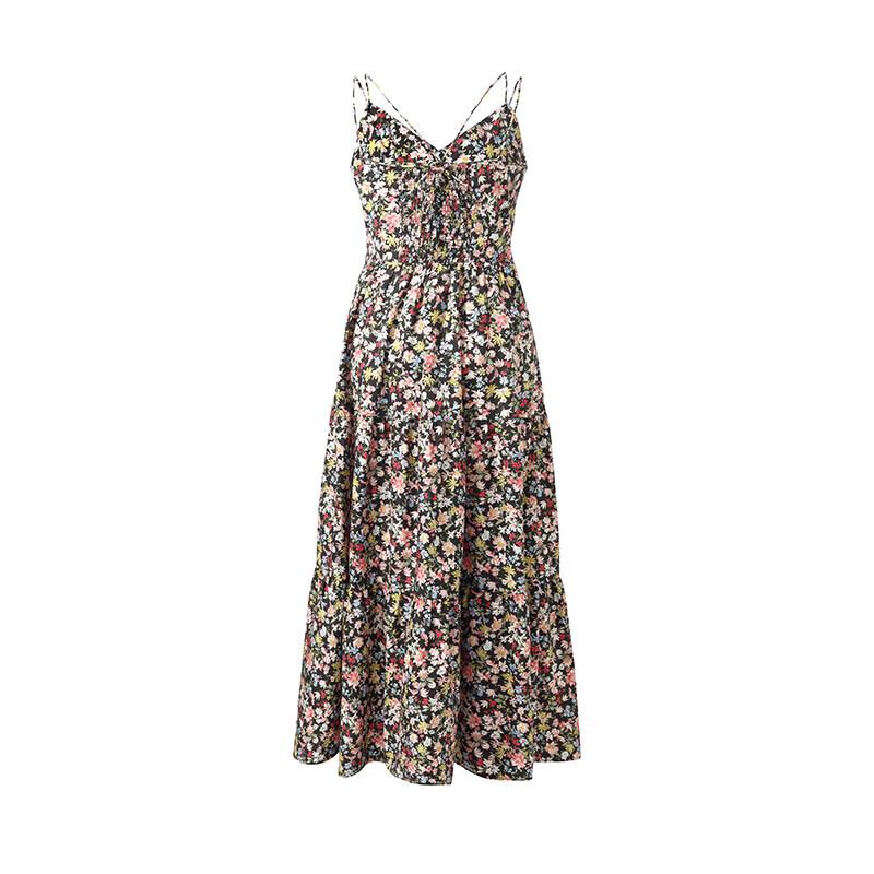 GOELIA Summer Floral Print Spaghetti Strap Midi Dress