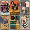 Retro Music Metal Tin Signs - Ideal for Music Party! Features CD, Radio, Guitar. Decor for Bar, Club, Living Room.