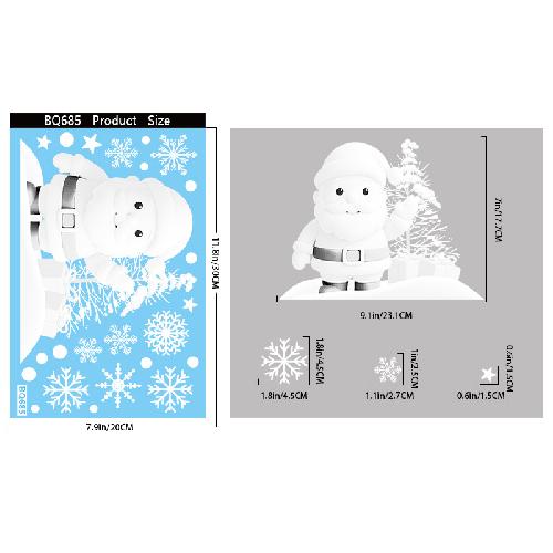 Nové vánoční party dekorace Kreativní zvonky, Sob, Santa Claus, Elektrostatické nálepky, Sněhové vločky, Sněhuláci, Skleněné nálepky