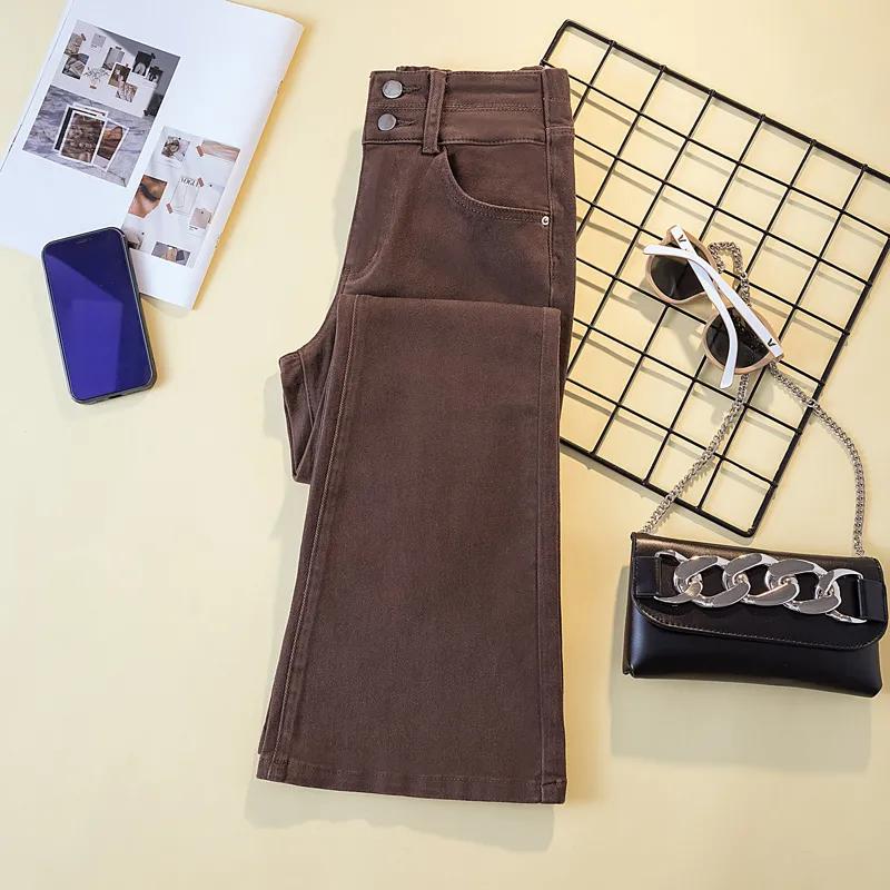 

Женские осенние эластичные брюки с высокой талией, утягивающие, однотонные, больших размеров, микроклеш L кофейный