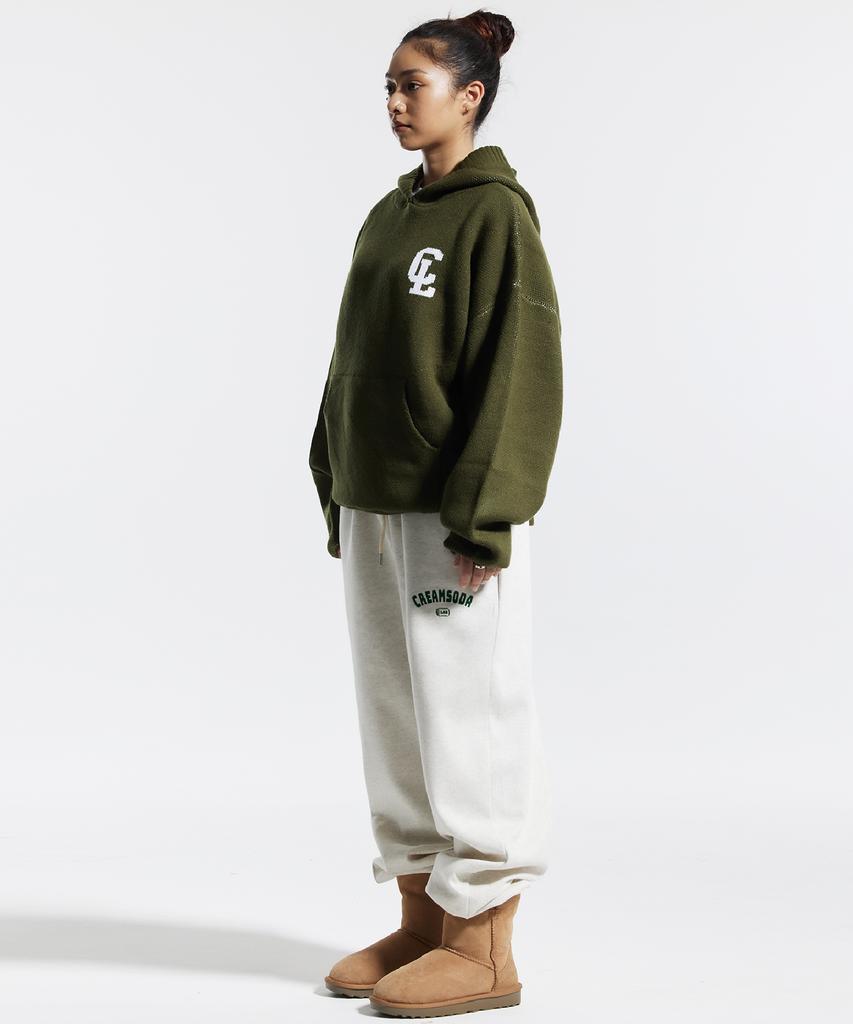 CREAM SODA LAB Cl Washed Graphic Jacquard Hoodie Knit Khaki