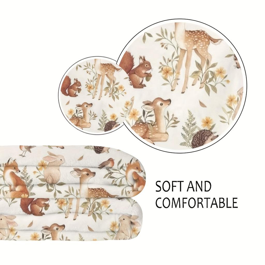 Vintage Animal Theme Digital Print Soft Comfort Throw Blanket - Polyester Knit Fabric, All-Season Multipurpose Cozy Cover with
