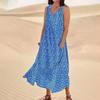 Women's Summer Round Neck Printed Sleeveless Large Swing Dress With Pockets
