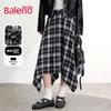 Baleno Women's Retro Plaid High-Waist Long Skirt