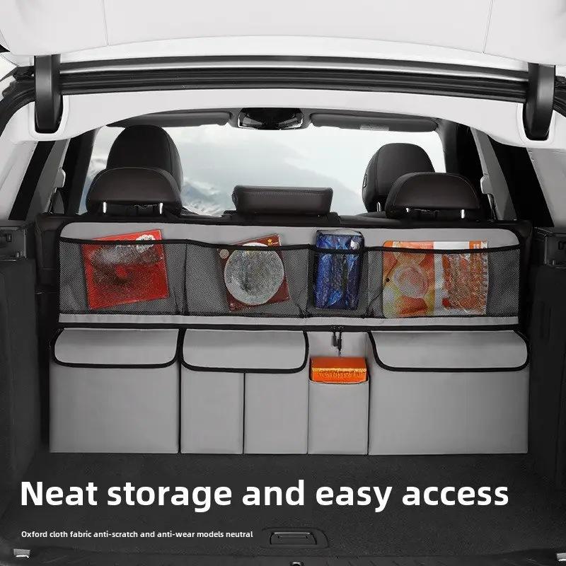 Large Capacity Car Trunk Bag Mesh Solid Color Backseat Storage Bag Car Interior Storage Bag Auto Organizer Accessories For Most