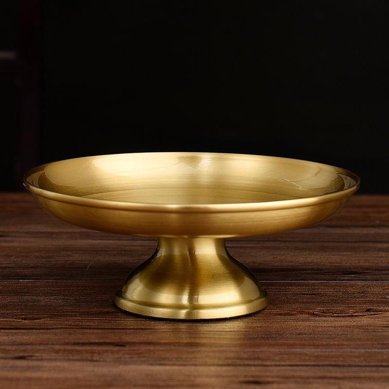 Buddhism Polishing Copper Bowl Tribute Fruit Dish Auspicious 17.5 CM Plate Tibetan Eatables Tray Altars Desktop Home Decorative