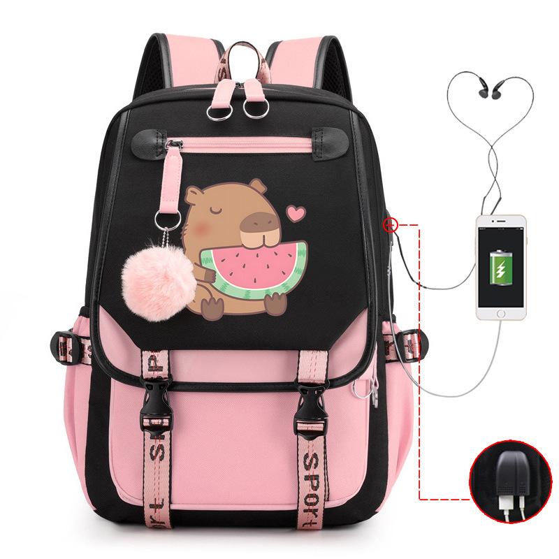 Kapibara Cute Printed USB Port Multi-function Leisure Travel Backpack