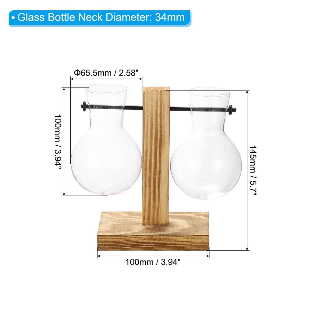 Uxcell Hydroponic Plant Vases Propagation Vases for Plants Hanging Flower Pots with Wooden Stand Tabletop Vase Home Decoration