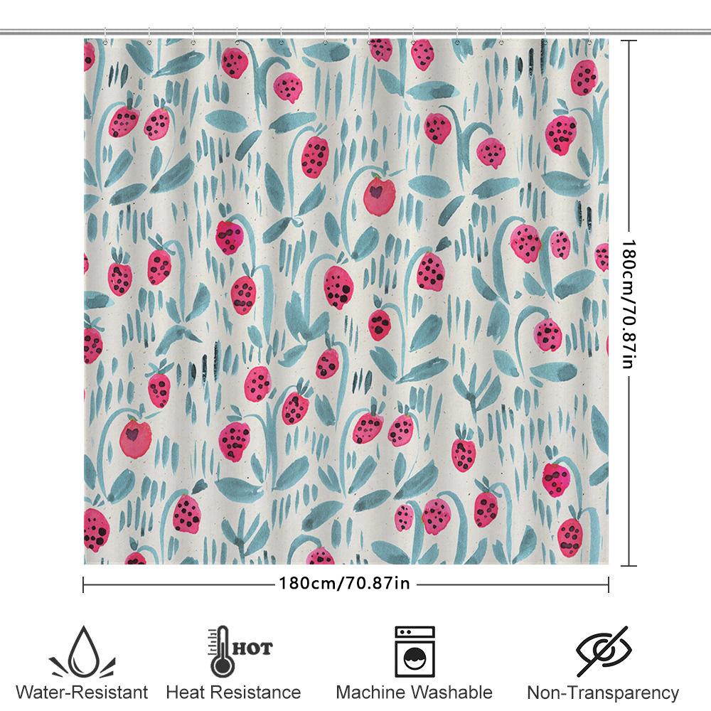 Strawberry Pattern Shower Curtain Blue Green Leaves Pink Fruits Cute Bathroom Decoration For Home Decor. This 128-Character Alie