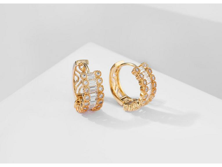 

925 Sterling Silver Zircon Gold-Plated Star Dream Circle Earrings with Unique Design золотой