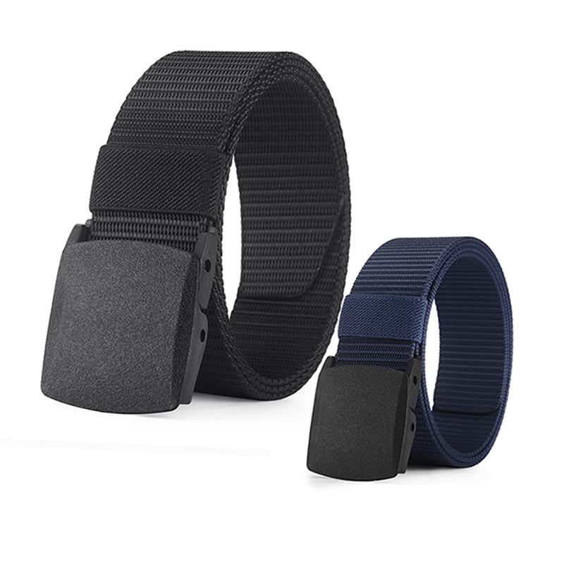 

Canvas Belt Men S Belt Women S Metal Free Security Check Military Training Automatic Buckle Casual Jeans Outdoor 120cm Темно-синій