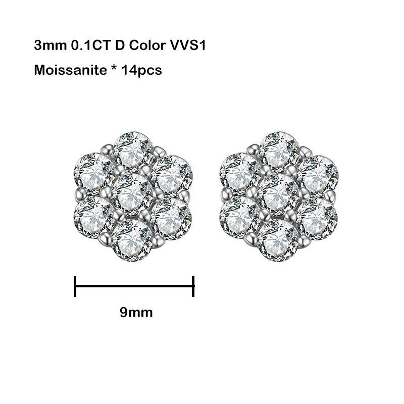 S925 Sterling Silver Moissanite Stud Earrings 1.4ct 7 Stones Flower Women Earring For Party Engagement Fine Jewelry Earings