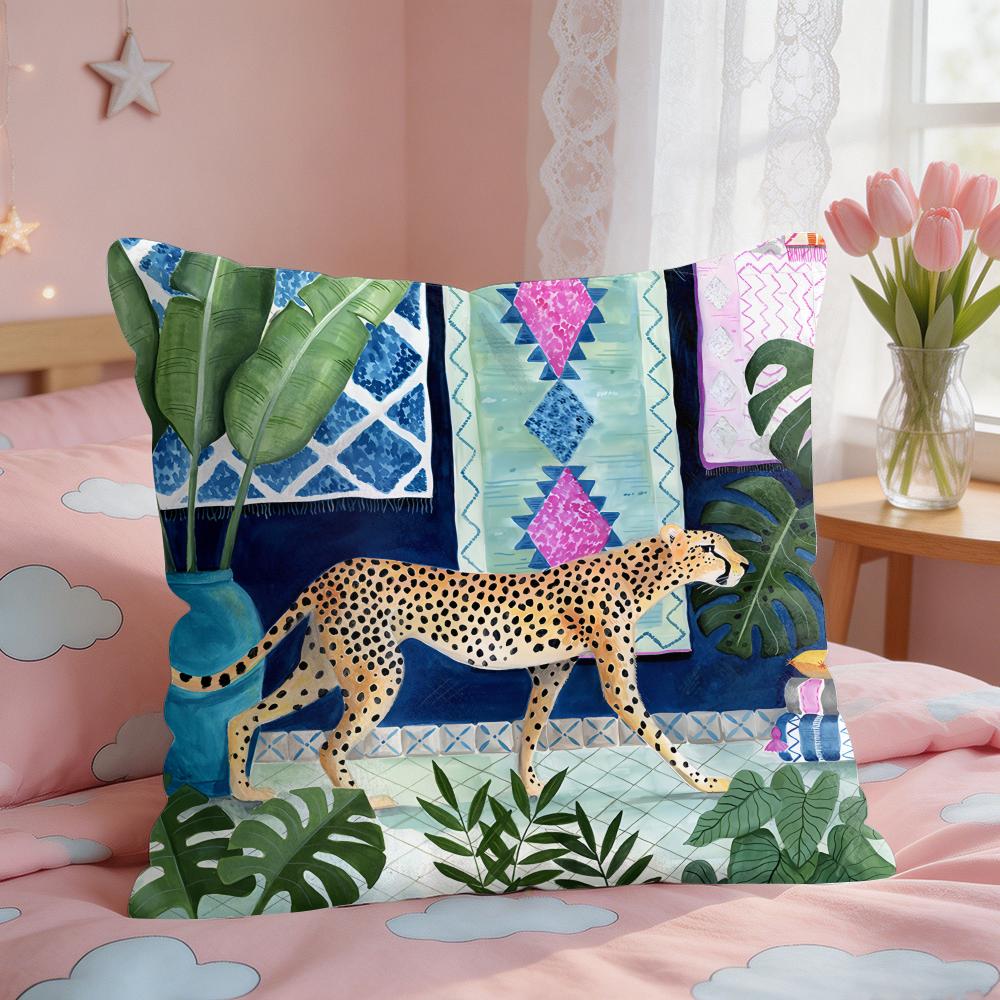 Cheetah Llama Leopard Jungle Cushion Cover Square Short Plush Pillow Case Living Room Sofa Home Decor Funda X