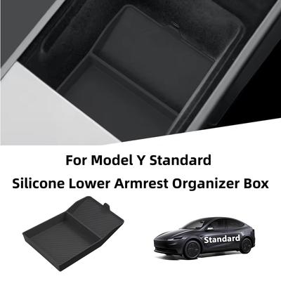 Car Armrest Lower Storage Box For Tesla Model Y Standard RWD 2026 Silicone Center Console Armrest Storage Box Organizer Tray Mat