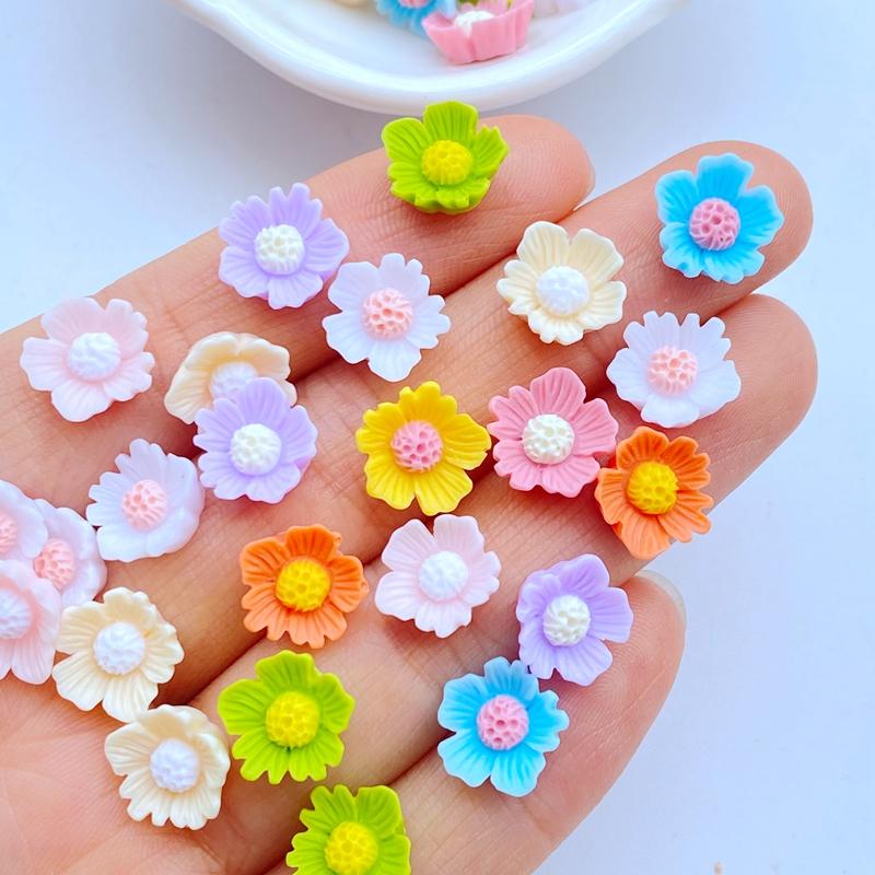 

100Pcs New Mini Cute 10mm Flower Series Flat Back Resin Cabochons Scrapbooking DIY Jewelry Craft Decoration Accessorie
