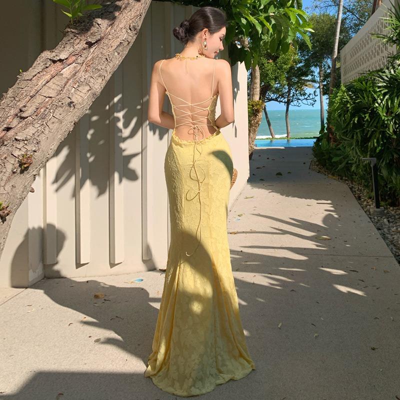 Elegant Waist Evening Dress Suspender Dress Vacation Feeling Senior Travel Vacation Dress