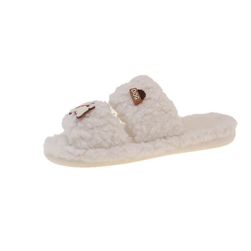 Popular High-value Small Fragrant Wind Fluffy Cotton Slippers for Women To Wear In the Autumn of 2025 New Cute Cartoon One-word Drag
