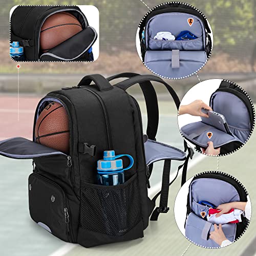 [DSLEAF] Basketball Backpack for Juniors, Basketball Backpack for Club Activities, Ball Storage, Soccer Backpack, Student/Adult (Black)