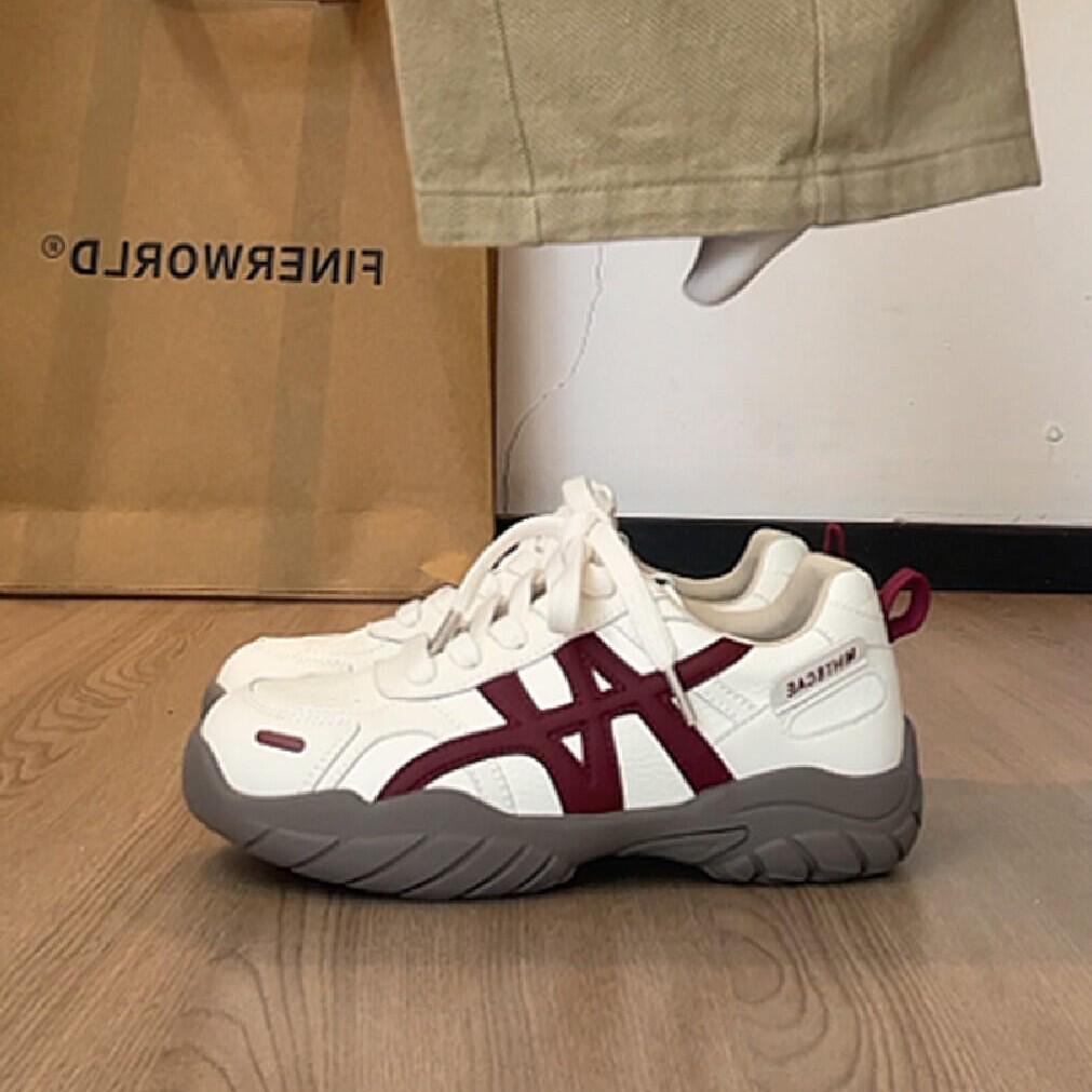 Damen-Leder-Sneaker aus Rindsleder mit dicker Sohle, höhenverstellende Freizeitsport-Schuhe, Herbst/Winter Kollektion 2025