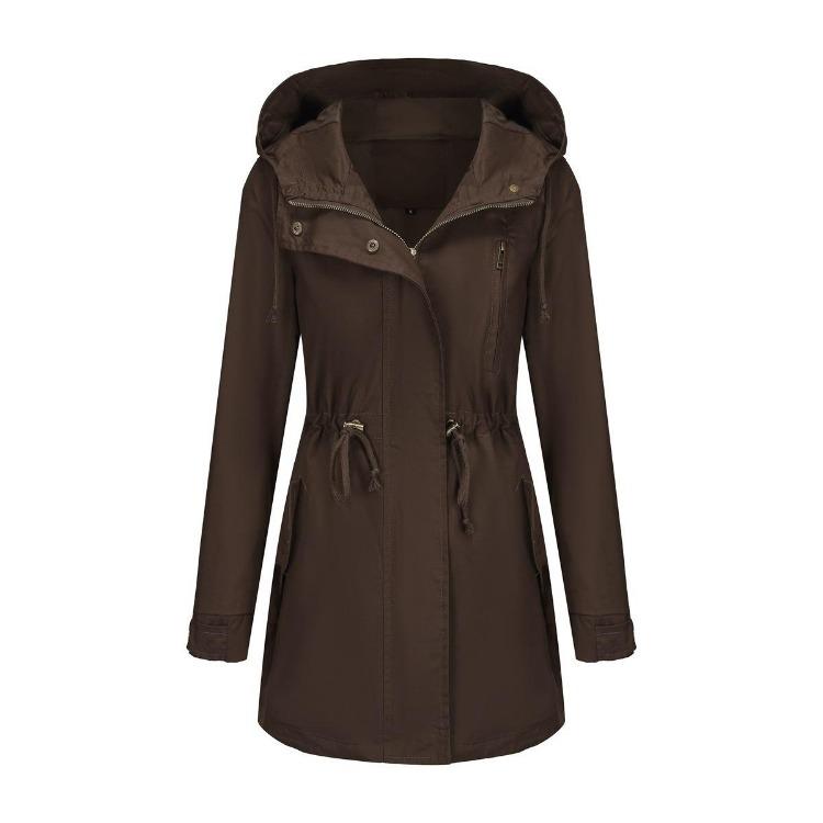

Plus Size Cotton Hooded Trench Coat Women Loose Solid Color Outerwear Spring Autumn New 4XL темно-коричневого кольору
