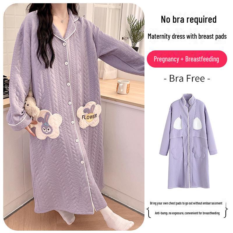 

Комплект из юбки и ночной рубашки для беременных: Пижама для кормления грудью из хлопка, послеродовая, на весну и осень, подходит для зимнего периода, до 200 размера. Plus Size 3XL