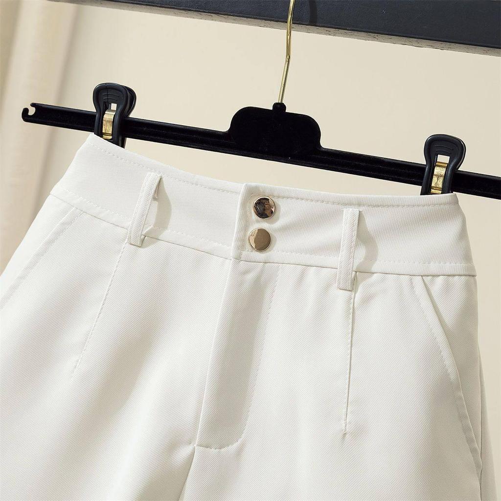 Women's White High-Waisted Wide-Leg Suit Shorts - Summer Petite Loose A-Line Hot Pants