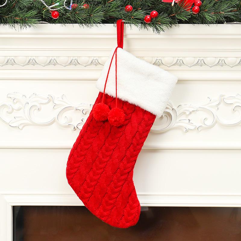 New Knitted Christmas Stockings Gift Bags - Cross-Border Holiday Decoration Supplies in Stock красный