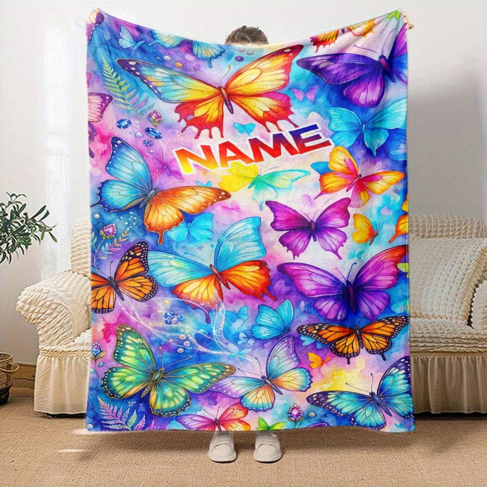 Butterflies Home Customize Your Name Blankets Soft Lightweight Comfortable All Season Multi Use Throw Perfect For Picnic Sofa Office Bed Living Room