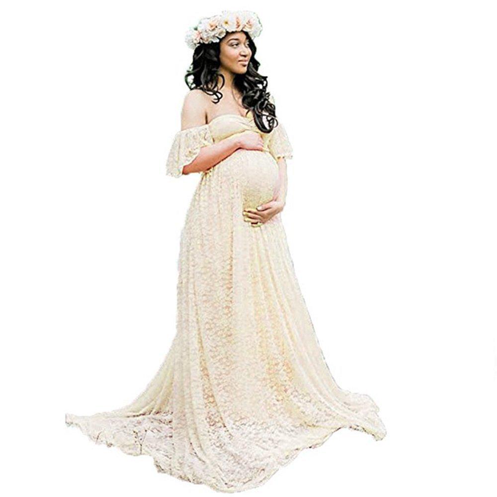 European & American Women's Lace Flutter Sleeve Maternity Photography Dress 8919