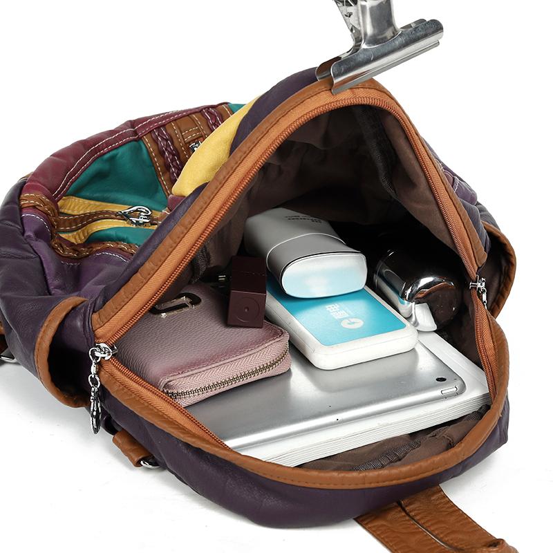 Fashion Splicing Washing Leather Backpacks Female Luxury Bagpack for Women Large Capacity School Travel Bag Ladies Shoulder Bags