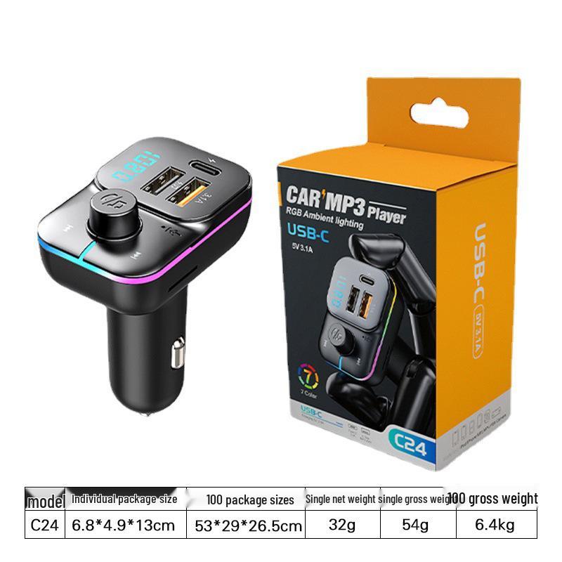 Multifunctional Bluetooth FM Transmitter & Fast Car Charger with Colorful Lights