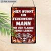 2D Flat 1pc Vintage German Firefighter Aluminium Wall Art Sign, 8x12 Aluminium Rustic Home Decor Fire Station