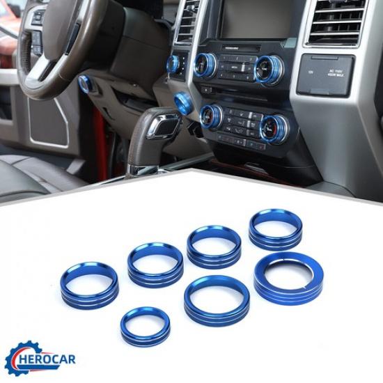 Anillo de Recorte de Botón de Interruptor de Radio AC/4WD/Remolque/Faros de 7 Piezas para F-150 XLT 15-20