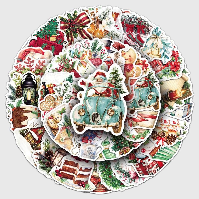 50 Retro Watercolor Christmas Stickers Holiday Decorations Hand Curtain Water Cup