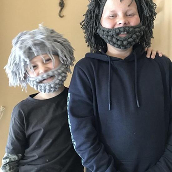 Wollmütze mit abnehmbarem Bart Warm Bequem Punk-Stil Mütze Halloween Weihnachtsfeiern Cosplay Zubehör