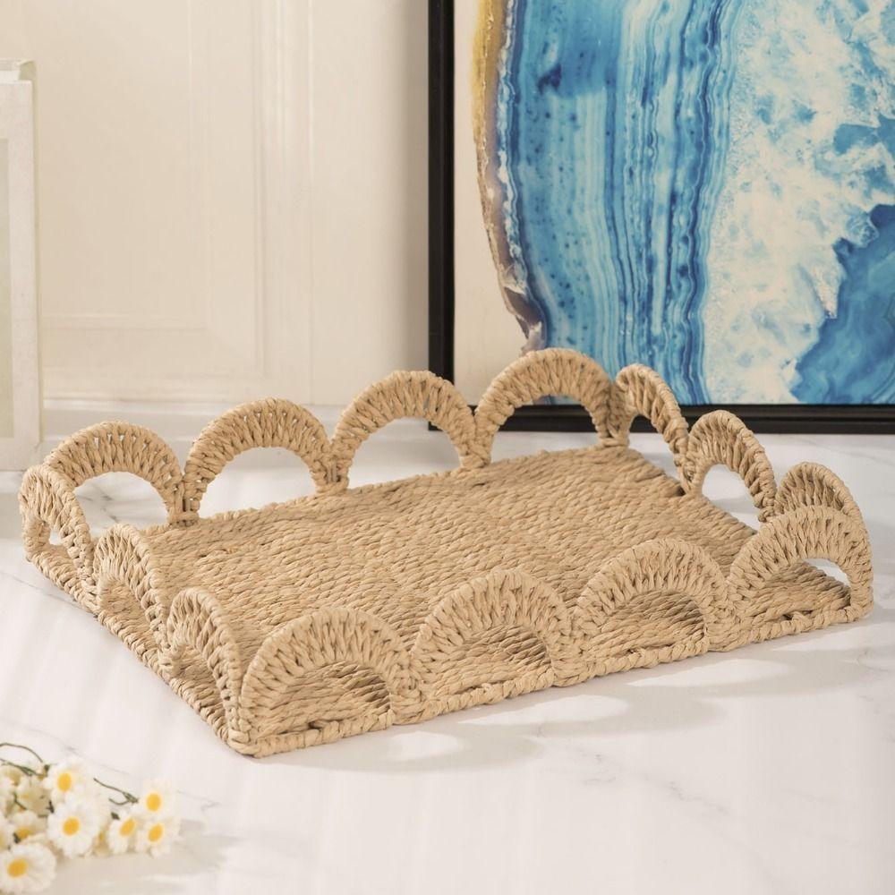 Scalloped Edge Paper Rope Storage Basket Handmade Fruit Basket Practical Desktop Organizer Kitchen