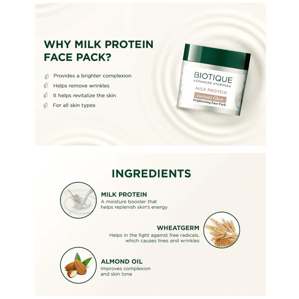 Biotique Milk Protein Brightening Face Pack For Glowing Skin 50g With Honey Almond Oil For Smooth Fair Skin