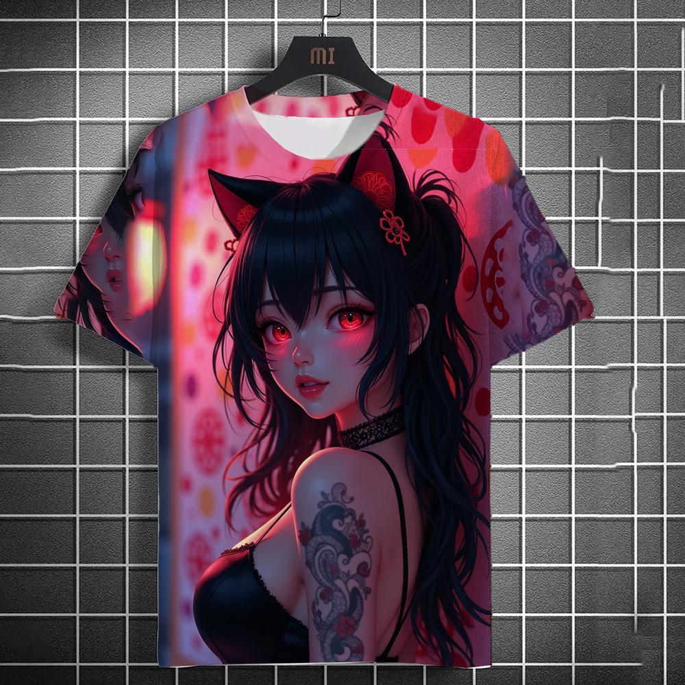 Summer Harajuku Anime Girl Graphic T Shirt For Men 3D Print Fashion Loose Short Sleeve Tops Kawaii Cool Street Style Y2k Tops