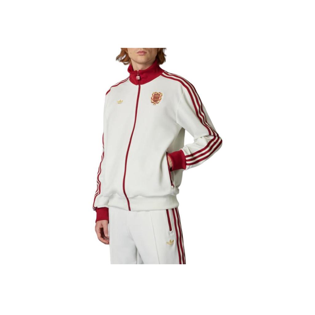 Adidas Originals Logo Embroidered Slim Fit Stand Collar Zip Long Sleeve Jacket Men Jacket Off-White JF0593
