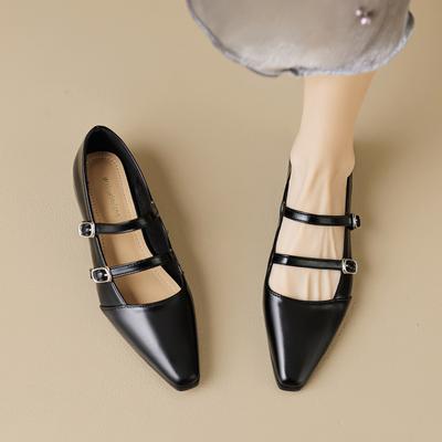 New Women's Low-heeled Loafers British Style Black Career and Party Wear Ladies Casual Mary Jane Pointe Shoes