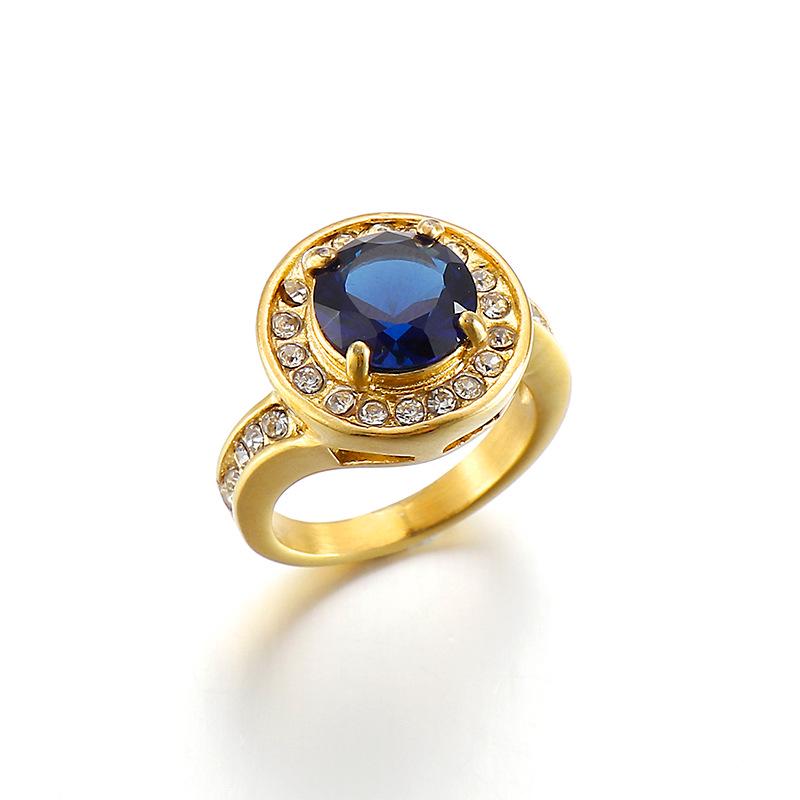 

European-American Creative Stainless Steel Round Micro-Paved Zircon Ring for Women Size 8