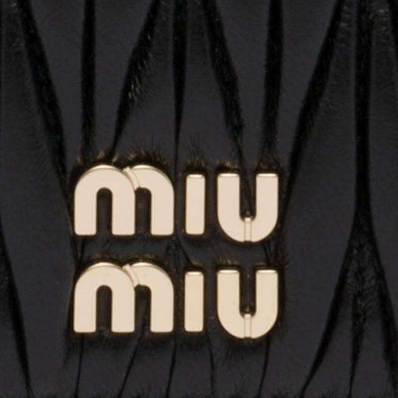 Miu Miu Matelassé Metal Logo Decorated Soft Lambskin Card Holder Women Accessories Black 5MC076-2FPP-F0002
