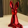 Sitting Bunny Statue Flocking Rabbit Figurine Easter Bunny Ornaments for Living Room Cabinet