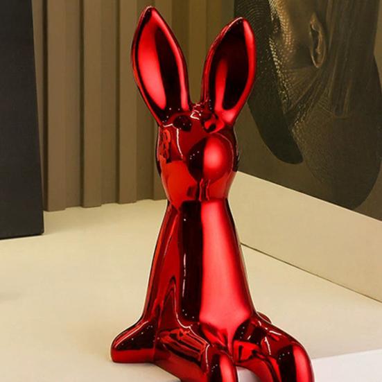 Sitting Bunny Statue Flocking Rabbit Figurine Easter Bunny Ornaments for Living Room Cabinet